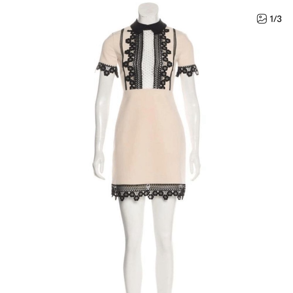 Self-Portrait Cream Mini Dress with Black Lace